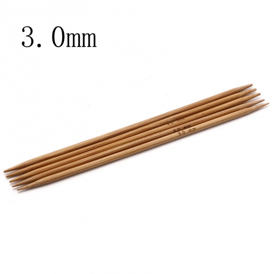 Imagen de 3mm Bambú Doble Punta Agujas de tejer Marrón 13cm longitud, 5 Unidades