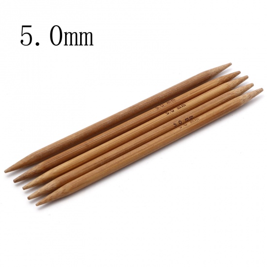 Bild von (US8 5.0mm) Bambus Stricknadel mit Doppelte Öse Braun 13cm lang, 5 Stücke