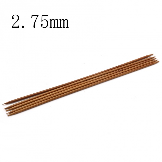 Bild von (US2 2.75mm) Bambus Stricknadel mit Doppelte Öse Braun 20cm lang, 5 Stücke