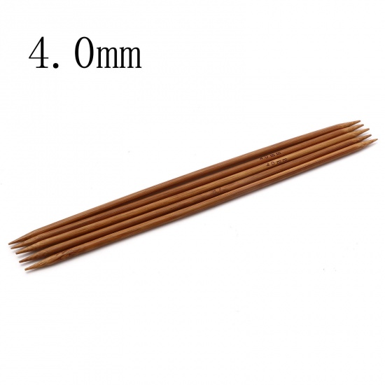 Bild von (US6 4.0mm) Bambus Stricknadel mit Doppelte Öse Braun 20cm lang, 5 Stücke