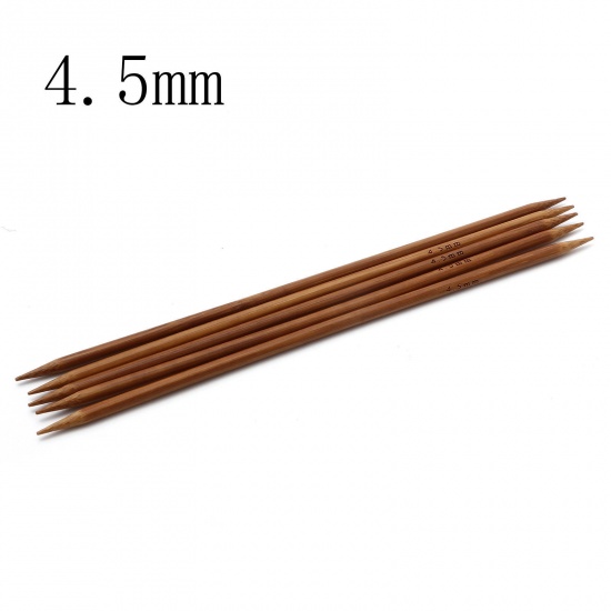 Bild von (US7 4.5mm) Bambus Stricknadel mit Doppelte Öse Braun 20cm lang, 5 Stücke