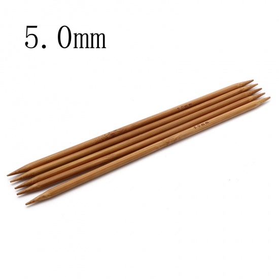 Bild von (US8 5.0mm) Bambus Stricknadel mit Doppelte Öse Braun 20cm lang, 5 Stücke