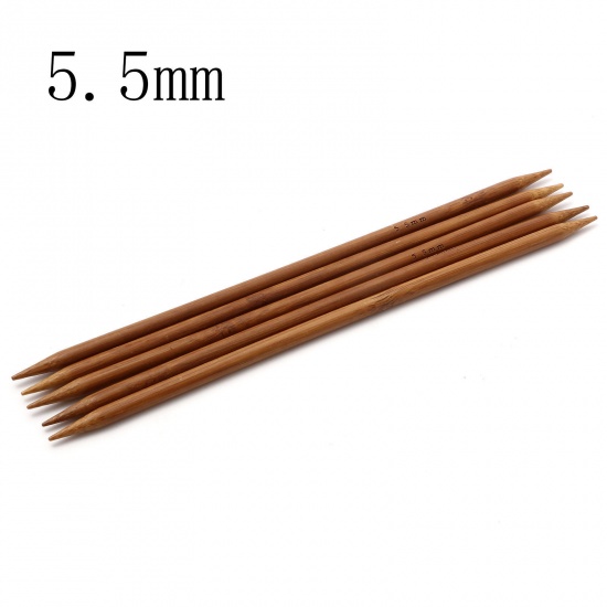 Bild von (US9 5.5mm) Bambus Stricknadel mit Doppelte Öse Braun 20cm lang, 5 Stücke