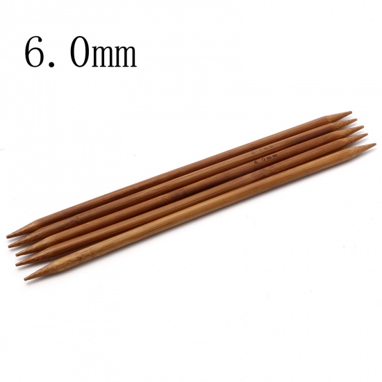 Bild von (US10 6.0mm) Bambus Stricknadel mit Doppelte Öse Braun 20cm lang, 5 Stücke