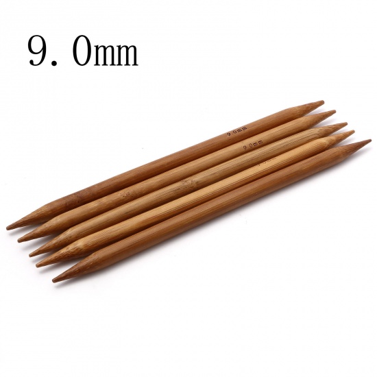 Bild von (US13 9.0mm) Bambus Stricknadel mit Doppelte Öse Braun 20cm lang, 5 Stücke