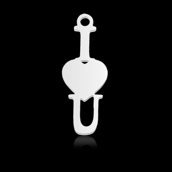 Immagine di 304 Acciaio Inossidabile Charms Cuore Tono Argento Messaggio " I Love U " 20mm x 7mm, 2 Pz