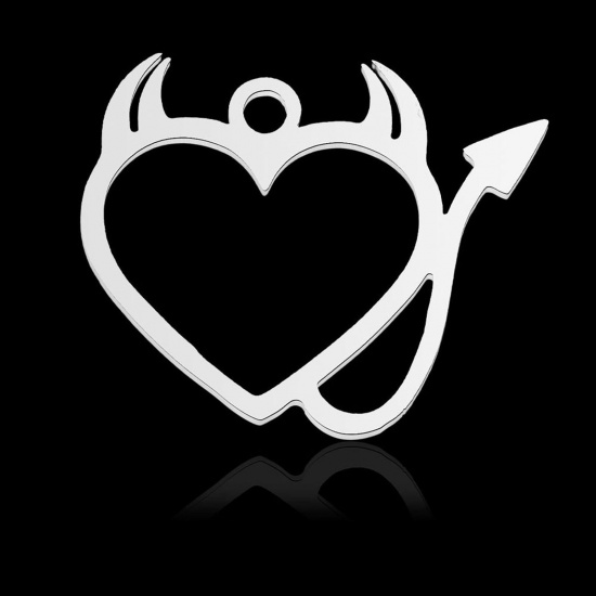 Immagine di 304 Acciaio Inossidabile Charms Cuore Tono Argento Il Diavolo 19mm x 15.5mm, 2 Pz