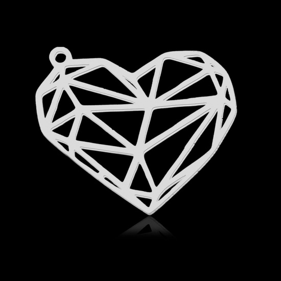 Immagine di 304 Acciaio Inossidabile Charms Cuore Tono Argento 26mm x 22mm, 2 Pz