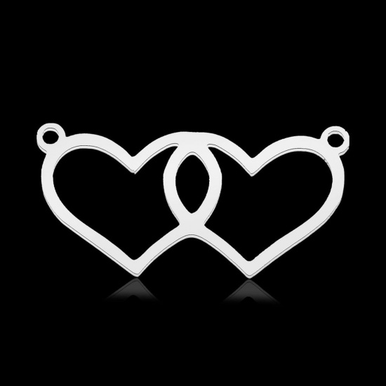 Immagine di 304 Acciaio Inossidabile Charms Cuore Tono Argento 26.5mm x 13mm, 2 Pz