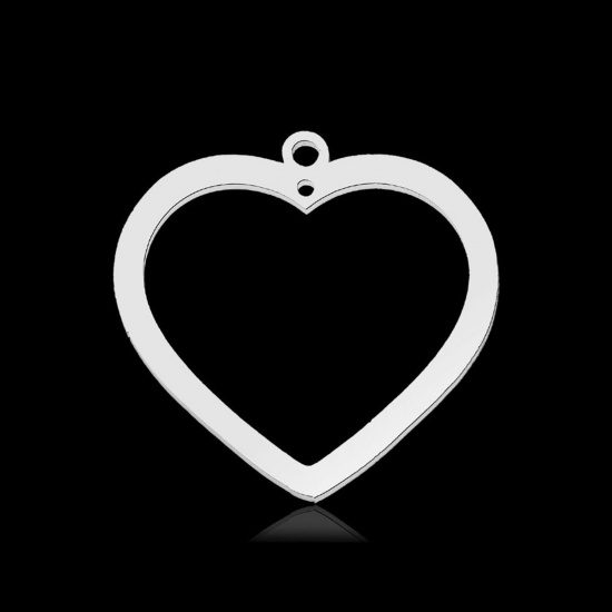 Immagine di 304 Acciaio Inossidabile Charms Cuore Tono Argento 24mm x 23mm, 2 Pz