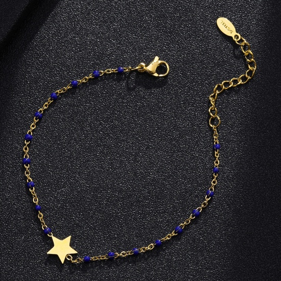 Bild von 304 Edelstahl Stilvoll Armband Vergoldet Blau Stern Emaille 18cm lang, 1 Strang