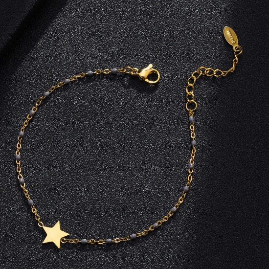 Bild von 304 Edelstahl Stilvoll Armband Vergoldet Grau Stern Emaille 18cm lang, 1 Strang