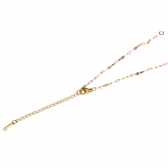 Imagen de 304 Acero Inoxidable Cadena de Labios Componentes de pulsera Chapado en Oro Al Azar Esmalte 16.2cm longitud, 1 Unidad