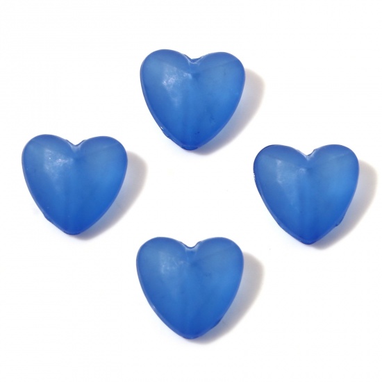 Picture of Acrylic Beads Royal Blue Transparent Heart Frosted About 13mm x 12mm, Hole: Approx 2mm, 1 Packet (Approx 100 PCs/Packet)