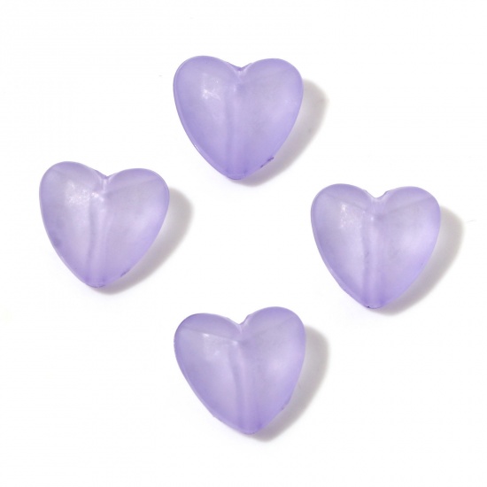 Picture of Acrylic Beads Purple Transparent Heart Frosted About 13mm x 12mm, Hole: Approx 2mm, 1 Packet (Approx 100 PCs/Packet)