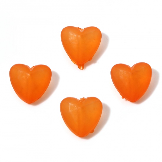 Picture of Acrylic Beads Orange Transparent Heart Frosted About 13mm x 12mm, Hole: Approx 2mm, 1 Packet (Approx 100 PCs/Packet)