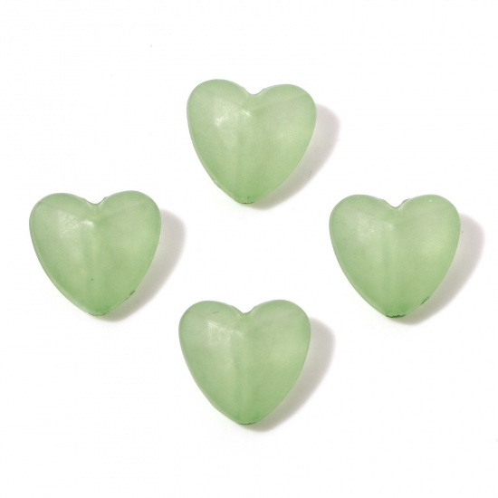 Picture of Acrylic Beads Green Transparent Heart Frosted About 13mm x 12mm, Hole: Approx 2mm, 1 Packet (Approx 100 PCs/Packet)