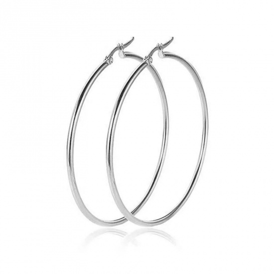 Immagine di 304 Acciaio Inossidabile Elegante orecchino cerchio Tono Argento Tondo 7cm Dia., 3 Paia
