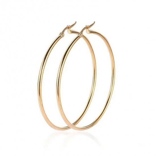 Immagine di 304 Acciaio Inossidabile Elegante orecchino cerchio Oro Placcato Tondo 40mm Dia., 3 Paia