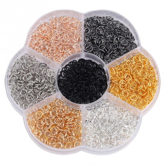 Picture of Iron Based Alloy Jump Rings Findings Mixed 7 Colors Oval 6mm x 4mm, 1 Set
