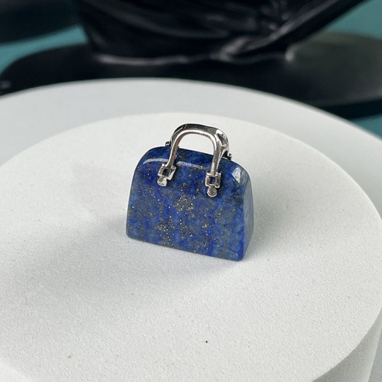 Imagen de Lapis ( Natural ) Estilo Ins Colgantes Charms Tono de Plata Azul Bolsa 26mm x 25mm, 1 Unidad