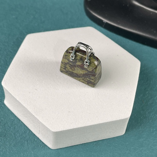 Imagen de Piedra De Sangre De DragóN ( Natural ) Estilo Ins Colgantes Charms Tono de Plata Verde Bolsa 26mm x 25mm, 1 Unidad