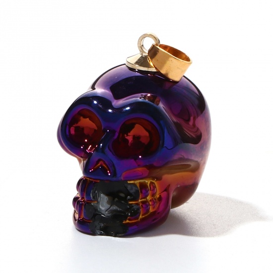 Imagen de Vidrio Murano Halloween de Colgantes Cráneo , Púrpura Oscuro 3.2cm x 1.9cm, 1 Unidad