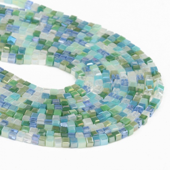 Immagine di Cristallo ( Sintetico ) Perline Cubo Multicolore Come 3mm x 2mm, Foro: Circa 1mm, 40cm - 35cm Lunghezza, 1 Pz (Circa 128 Pz/Treccia)