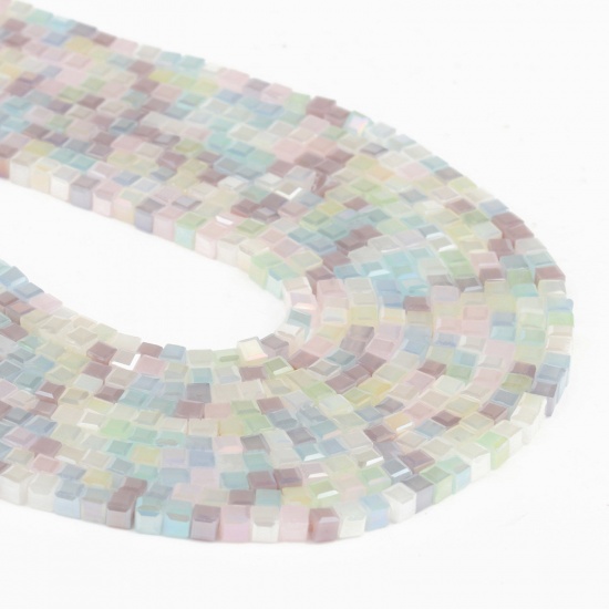 Immagine di Cristallo ( Sintetico ) Perline Cubo Multicolore Come 3mm x 2mm, Foro: Circa 1mm, 40cm - 35cm Lunghezza, 1 Pz (Circa 128 Pz/Treccia)
