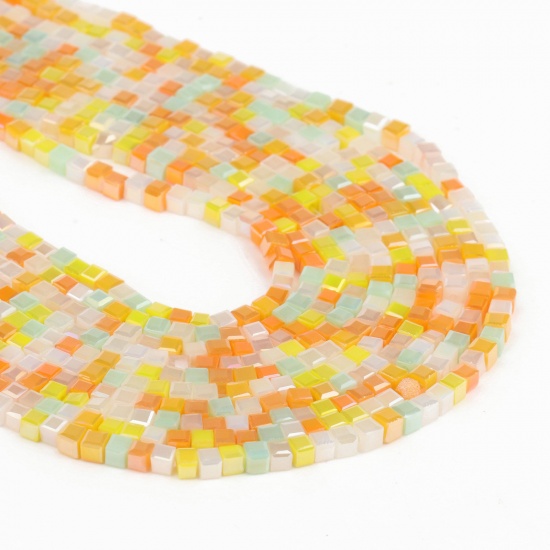 Immagine di Cristallo ( Sintetico ) Perline Cubo Multicolore Come 3mm x 2mm, Foro: Circa 1mm, 40cm - 35cm Lunghezza, 1 Pz (Circa 128 Pz/Treccia)