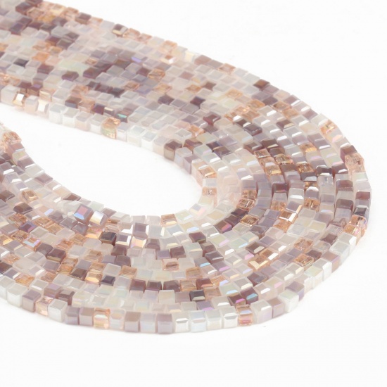 Immagine di Cristallo ( Sintetico ) Perline Cubo Multicolore Come 3mm x 2mm, Foro: Circa 1mm, 40cm - 35cm Lunghezza, 1 Pz (Circa 128 Pz/Treccia)
