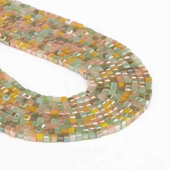 Immagine di Cristallo ( Sintetico ) Perline Cubo Multicolore Come 3mm x 2mm, Foro: Circa 1mm, 40cm - 35cm Lunghezza, 1 Pz (Circa 128 Pz/Treccia)