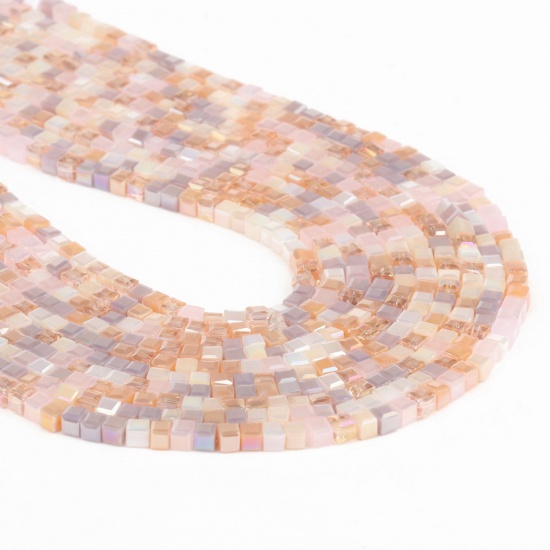Immagine di Cristallo ( Sintetico ) Perline Cubo Multicolore Come 3mm x 2mm, Foro: Circa 1mm, 40cm - 35cm Lunghezza, 1 Pz (Circa 128 Pz/Treccia)