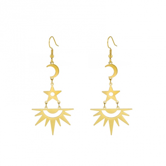 Immagine di 304 Acciaio Inossidabile Galassia Orecchini Gancio Oro Placcato Stella Sole & Luna 6.2cm, Posta / Filo Dimensione: (20 misura), 1 Paio