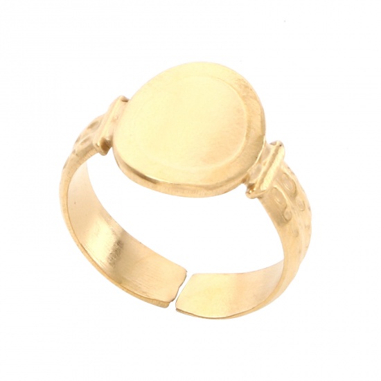 Bild von 304 Edelstahl Stilvoll Offen Verstellbar Ring Vergoldet Oval Hohl 16.5mm（US Größe:6), 1 Stück