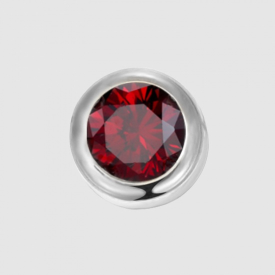 Bild von 316 Edelstahl Monatsstein Perlen Rund Silberfarbe Januar Rot Strass 6mm D., Loch: ca. 1.3mm, 1 Stück