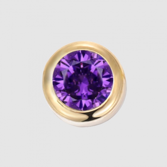 Bild von 316 Edelstahl Monatsstein Perlen Rund 14K Gold plattiert Juni Amethyst Strass 6mm D., Loch: ca. 1.3mm, 1 Stück
