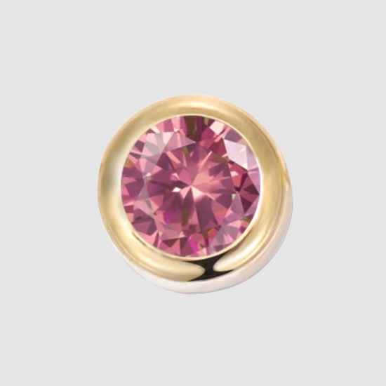 Bild von 316 Edelstahl Monatsstein Perlen Rund 14K Gold plattiert Juli Fuchsie Strass 6mm D., Loch: ca. 1.3mm, 1 Stück