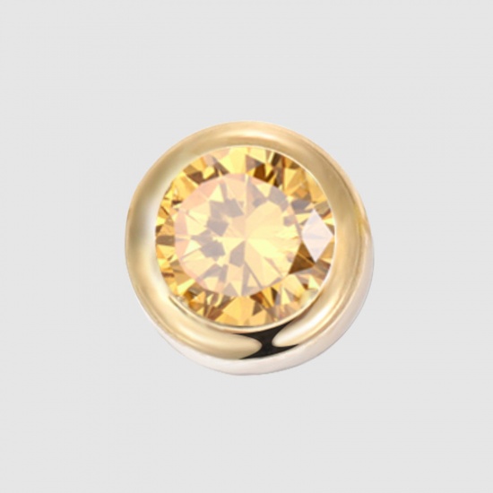 Bild von 316 Edelstahl Monatsstein Perlen Rund 14K Gold plattiert November Hellgelb Strass 6mm D., Loch: ca. 1.3mm, 1 Stück