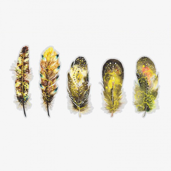 Immagine di PET DIY Scrapbook Deco Stickers Yellow Feather 19cm x 7.2cm, 1 Packet ( 10 PCs/Packet)