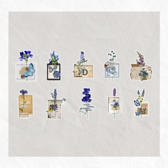 Immagine di PET DIY Scrapbook Deco Stickers Dark Blue Flower Leaves 12.2cm x 8.5cm, 1 Packet ( 30 PCs/Packet)
