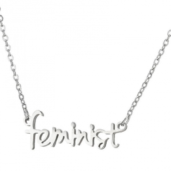 Bild von 201 Edelstahl Stilvoll Gliederkette Kette Halskette Silberfarbe Message " Feminist " 45cm lang, 1 Strang
