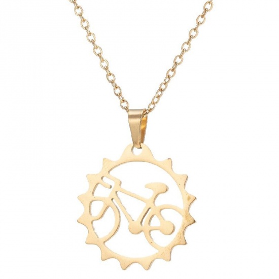 Bild von 201 Edelstahl Stilvoll Gliederkette Kette Halskette Vergoldet Rund Fahrrad 45cm lang, 1 Strang
