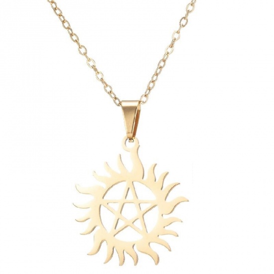 Bild von 201 Edelstahl Stilvoll Gliederkette Kette Halskette Vergoldet Sonne Pentagramm 45cm lang, 1 Strang