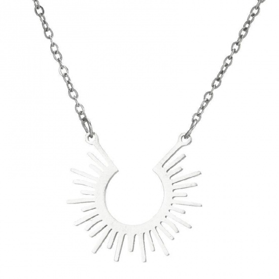 Immagine di 201 Acciaio Inossidabile Elegante Cavo Catena Collana Tono Argento Raggi del Sole 45cm Lunghezza, 1 Pz