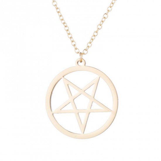 Immagine di 201 Acciaio Inossidabile Elegante Cavo Catena Collana Oro Placcato Stella a Cinque Punte 45cm Lunghezza, 1 Pz