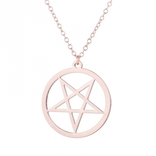 Immagine di 201 Acciaio Inossidabile Elegante Cavo Catena Collana Oro Rosa Stella a Cinque Punte 45cm Lunghezza, 1 Pz