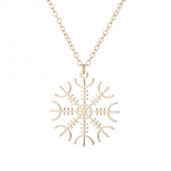 Immagine di 201 Acciaio Inossidabile Elegante Cavo Catena Collana Oro Placcato Natale Fiocco di Neve 45cm Lunghezza, 1 Pz
