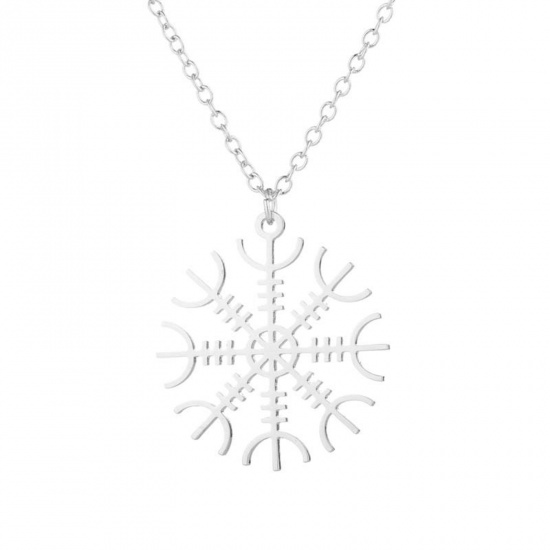 Immagine di 201 Acciaio Inossidabile Elegante Cavo Catena Collana Tono Argento Natale Fiocco di Neve 45cm Lunghezza, 1 Pz