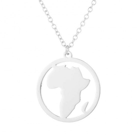 Immagine di 201 Acciaio Inossidabile Elegante Cavo Catena Collana Tono Argento Mappa 45cm Lunghezza, 1 Pz